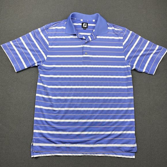 Footjoy FJ Golf Polo Shirt Mens Medium Blue Stripped Stretch Performance - Picture 1 of 6